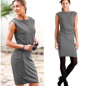 Athleta | Gray Striped Ruched Dress Sz MP